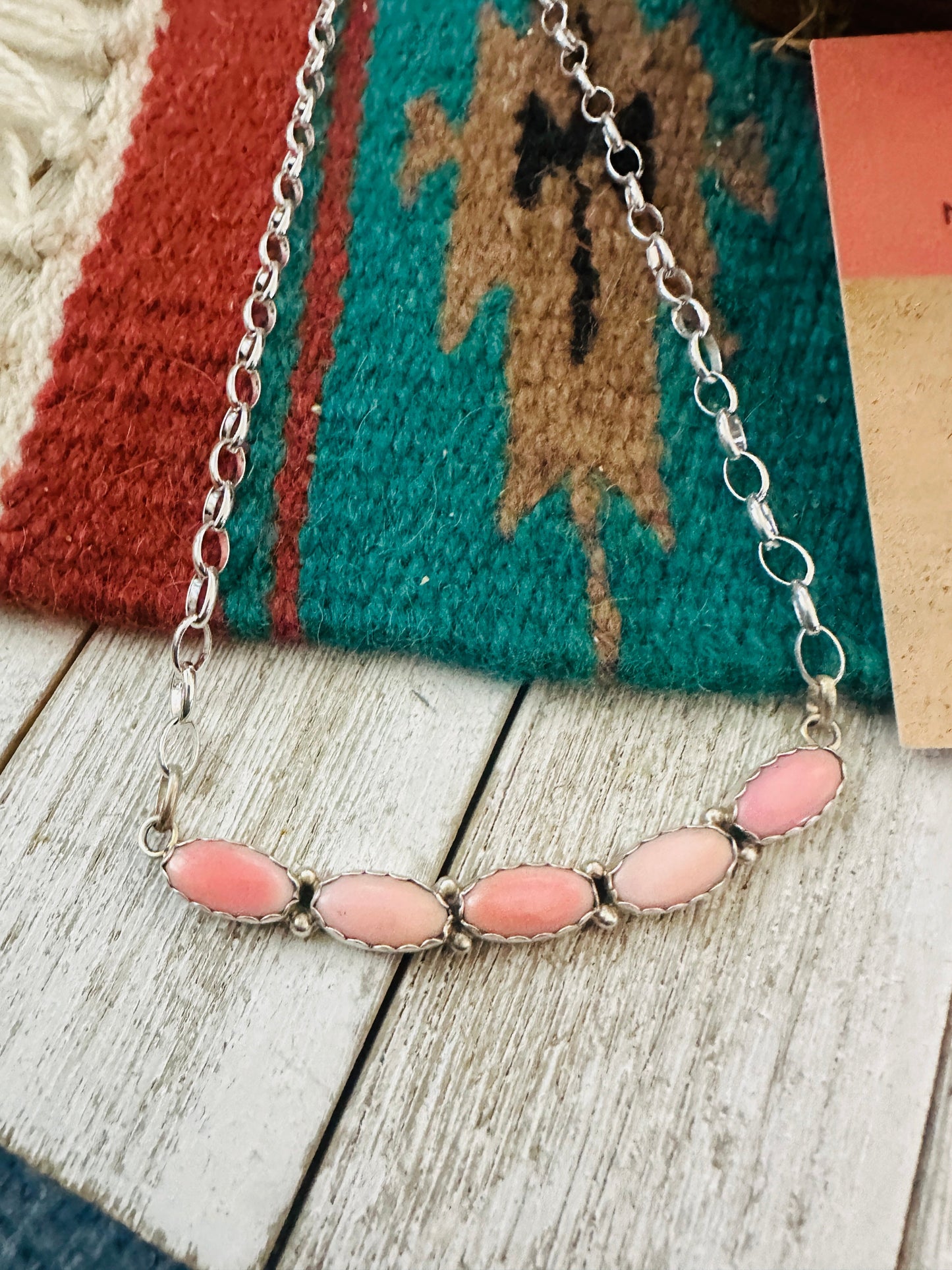 Handcrafted Queen Pink Conch & Sterling Silver Necklace Set