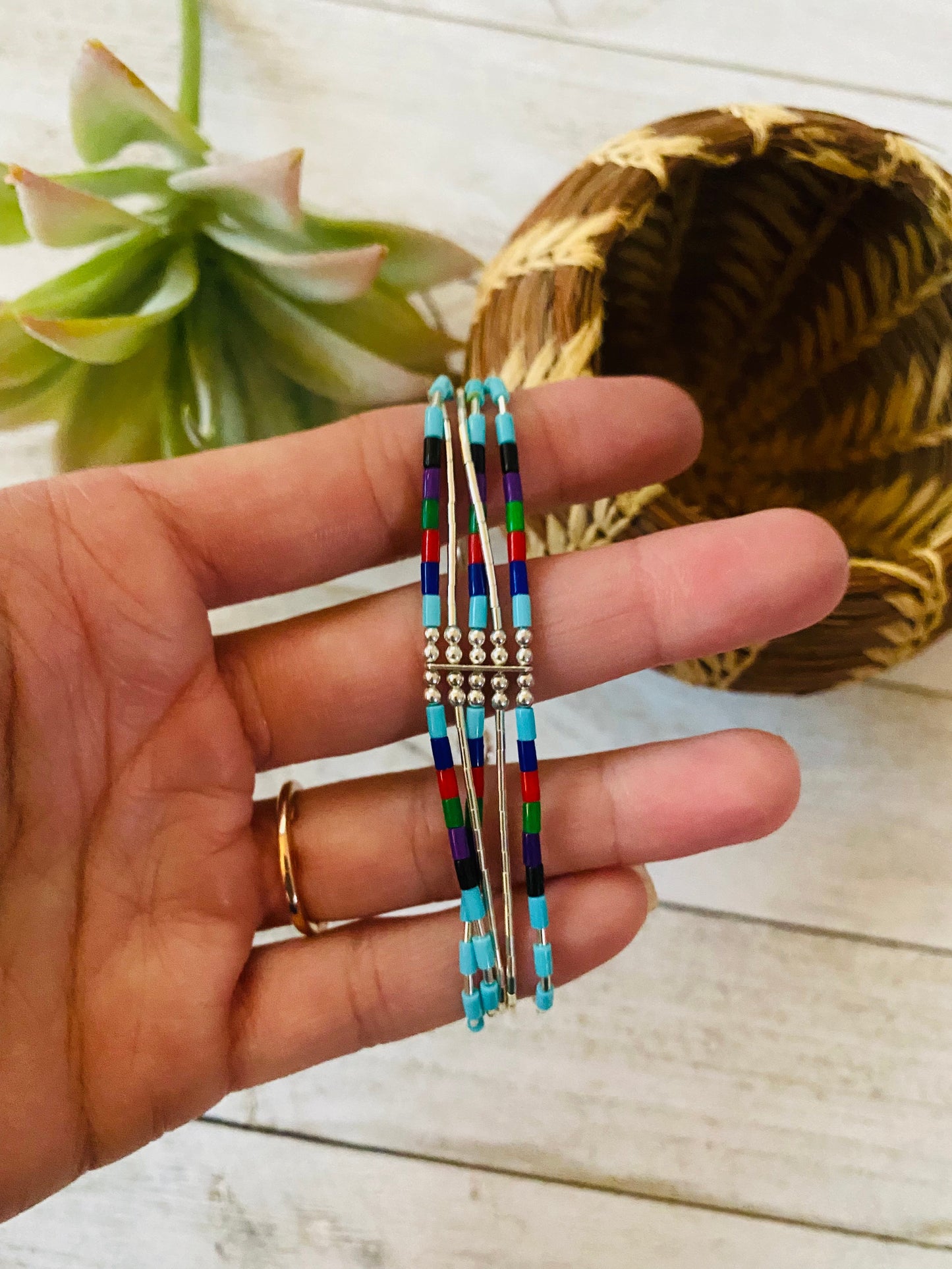 Handcrafted Multi Stone & Sterling Liquid Silver Beaded Bracelet
