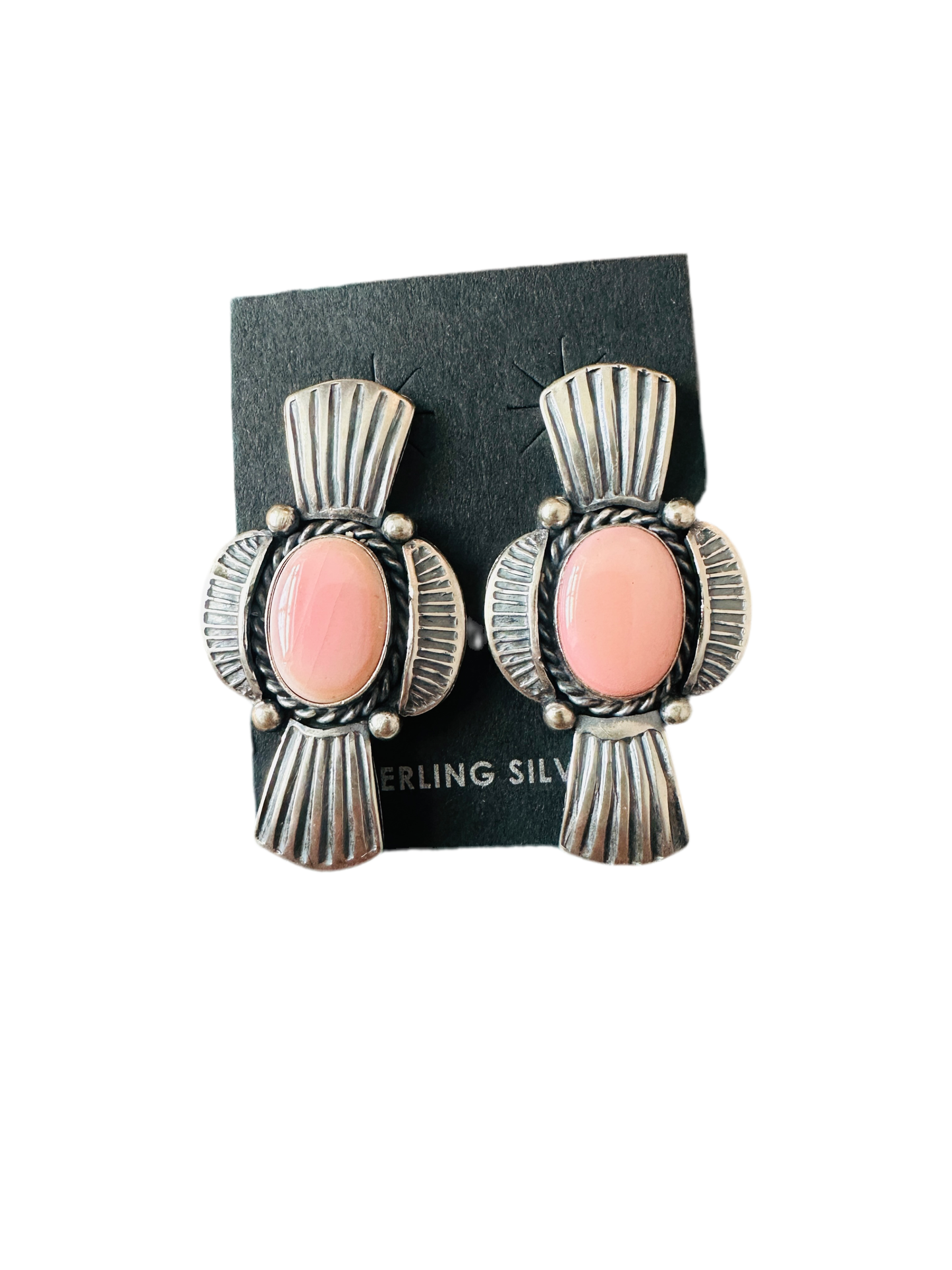 Handcrafted Sterling Silver & Queen Pink Conch Post Earrings