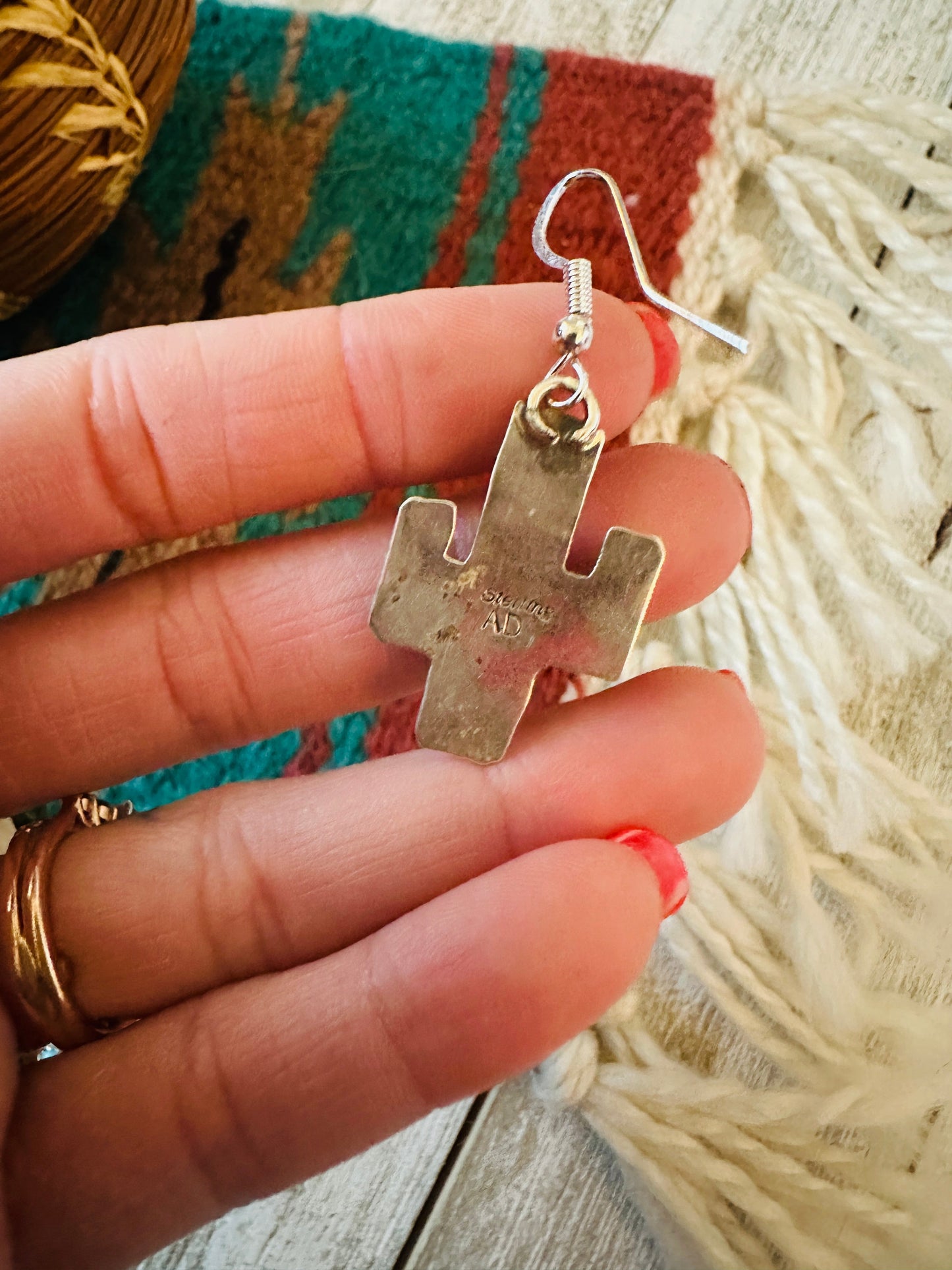 Handcrafted Sterling Silver & Turquoise Cactus Dangle Earrings