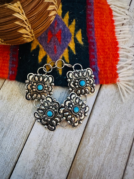 Handcrafted Turquoise & Sterling Silver Concho Link Bracelet
