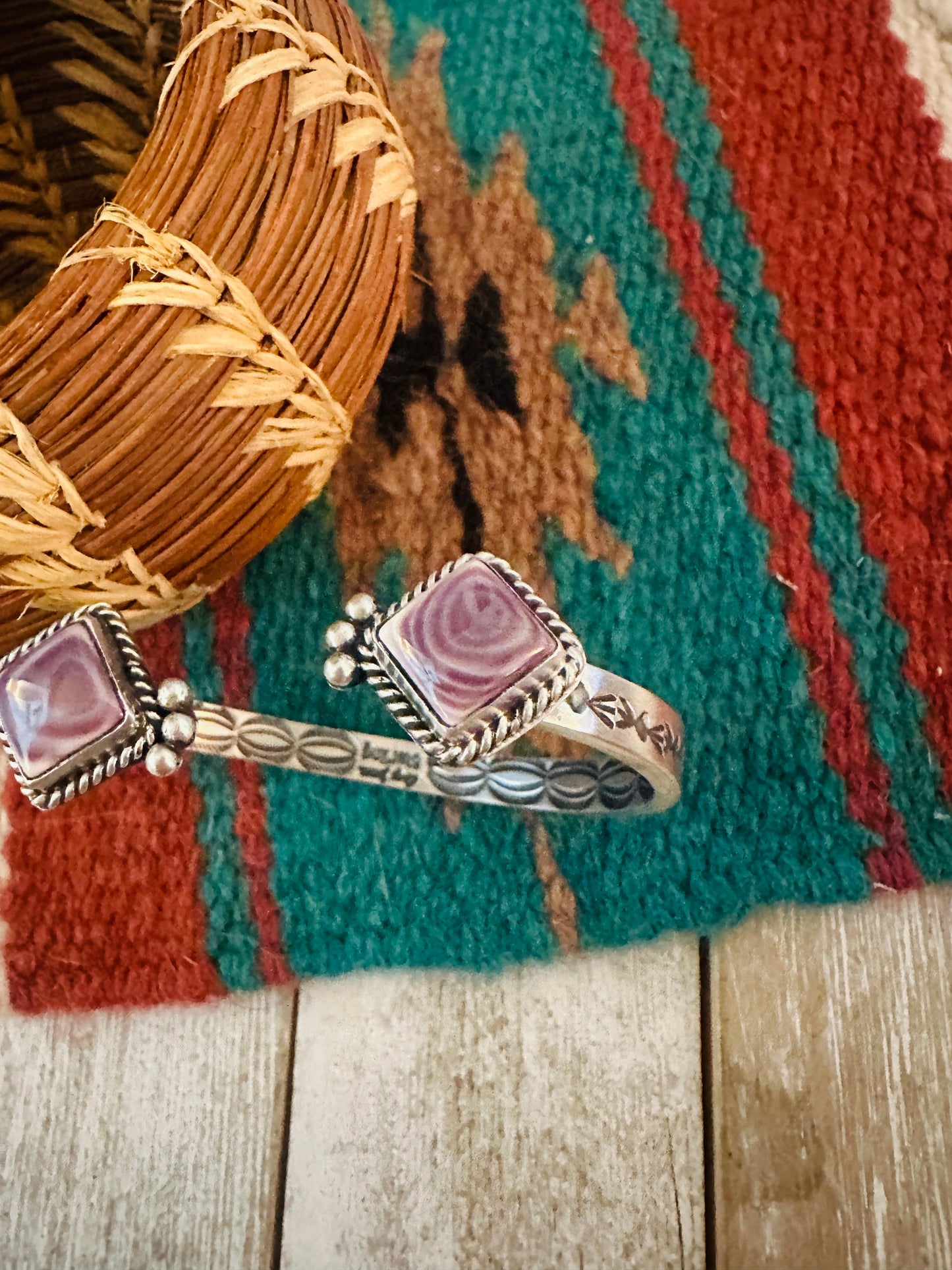 Handcrafted Charoite & Sterling Silver Floating Cuff Bracelet /
