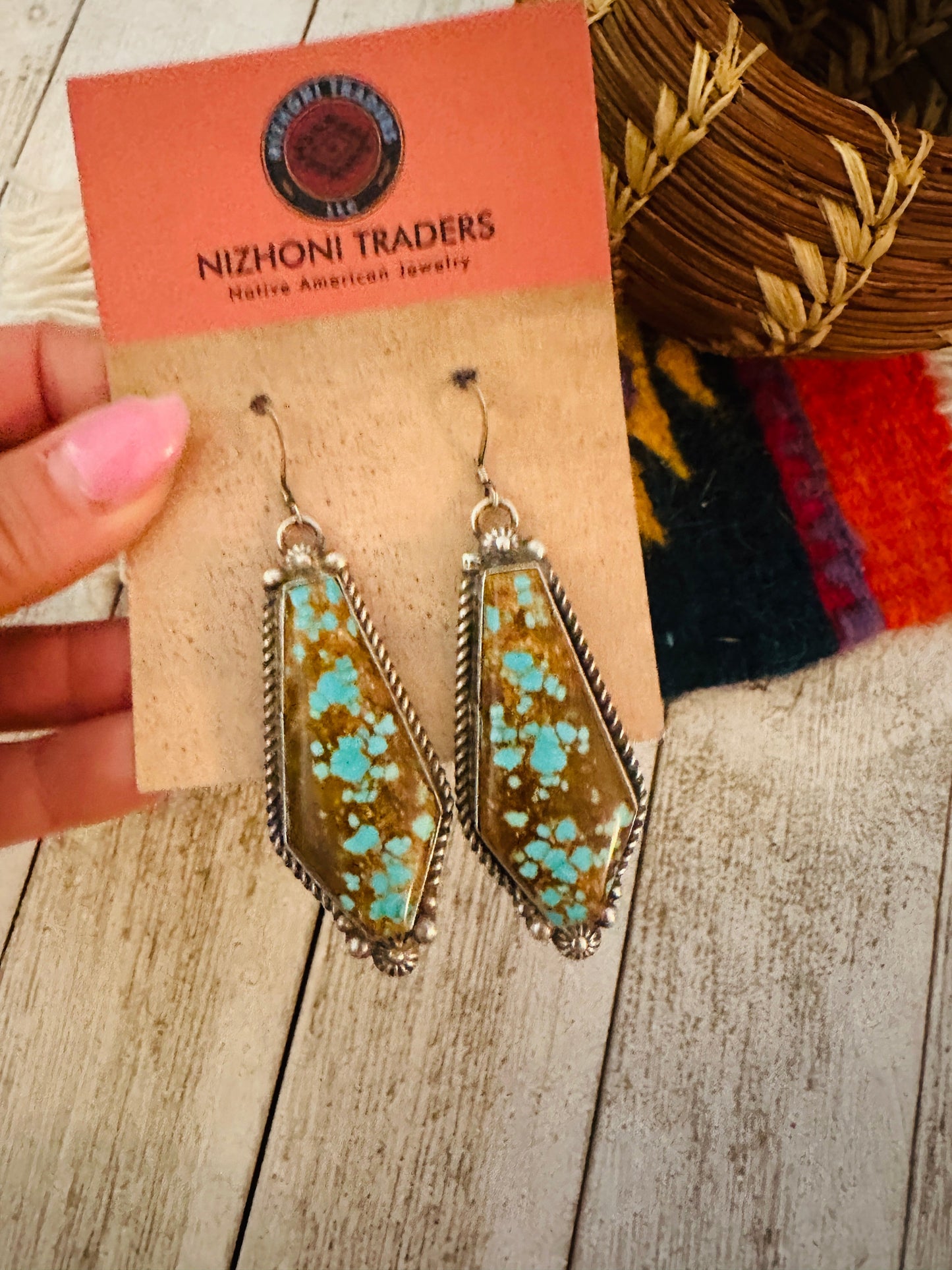 Handcrafted Number 8 Turquoise And Sterling Silver Dangle Earrings