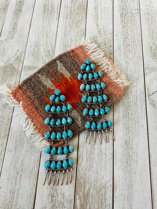 Handcrafted Turquoise & Sterling Silver Chandelier Dangle Earrings