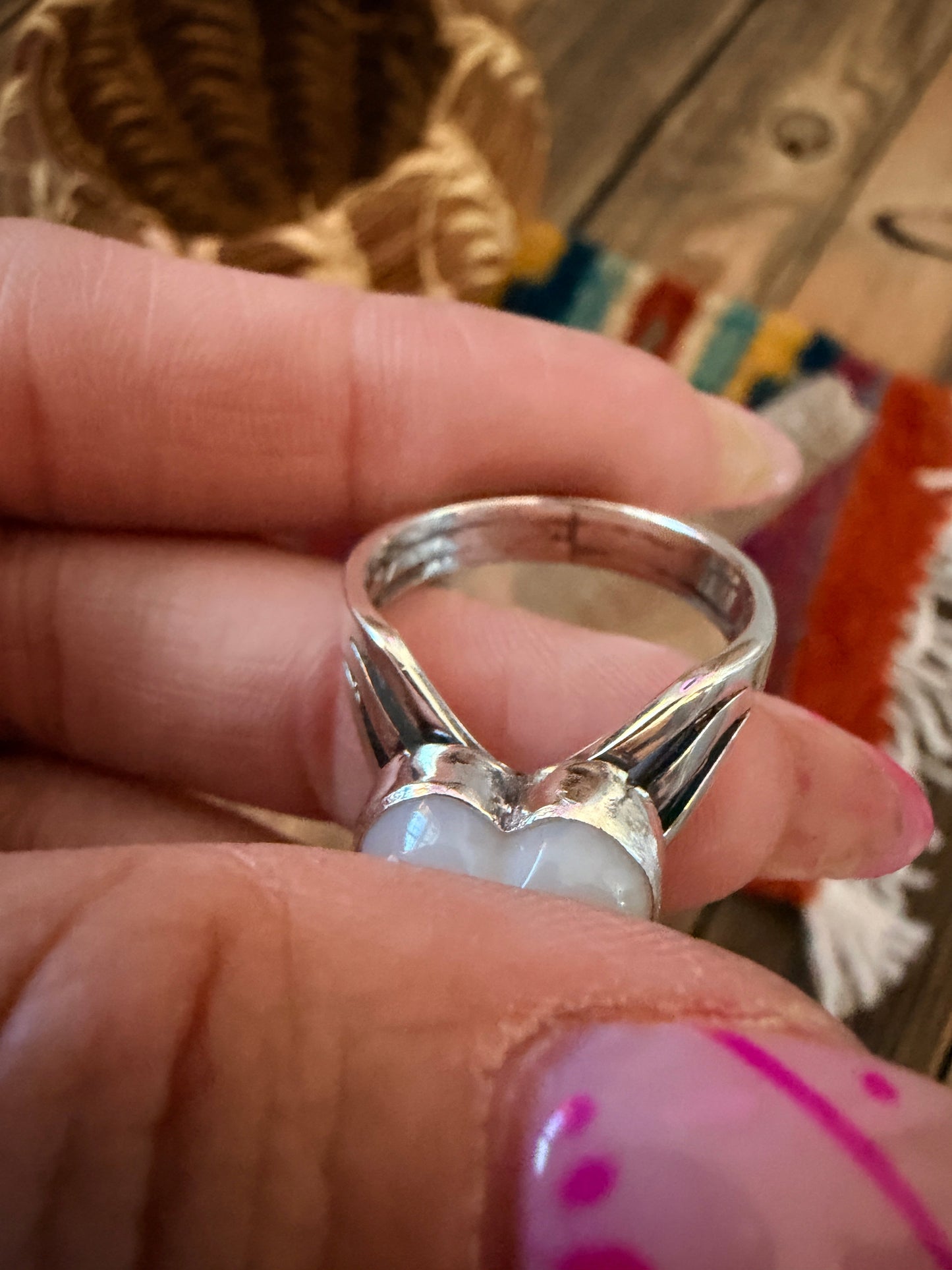 Handcrafted Mother of Pearl & Sterling Silver Heart Ring