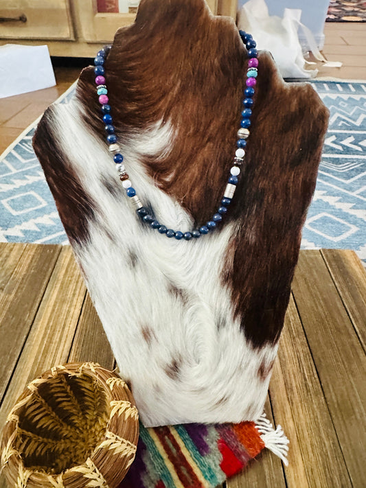 Handcrafted Multi Stone & Sterling Silver Beaded 16” Necklace by T & R Singer