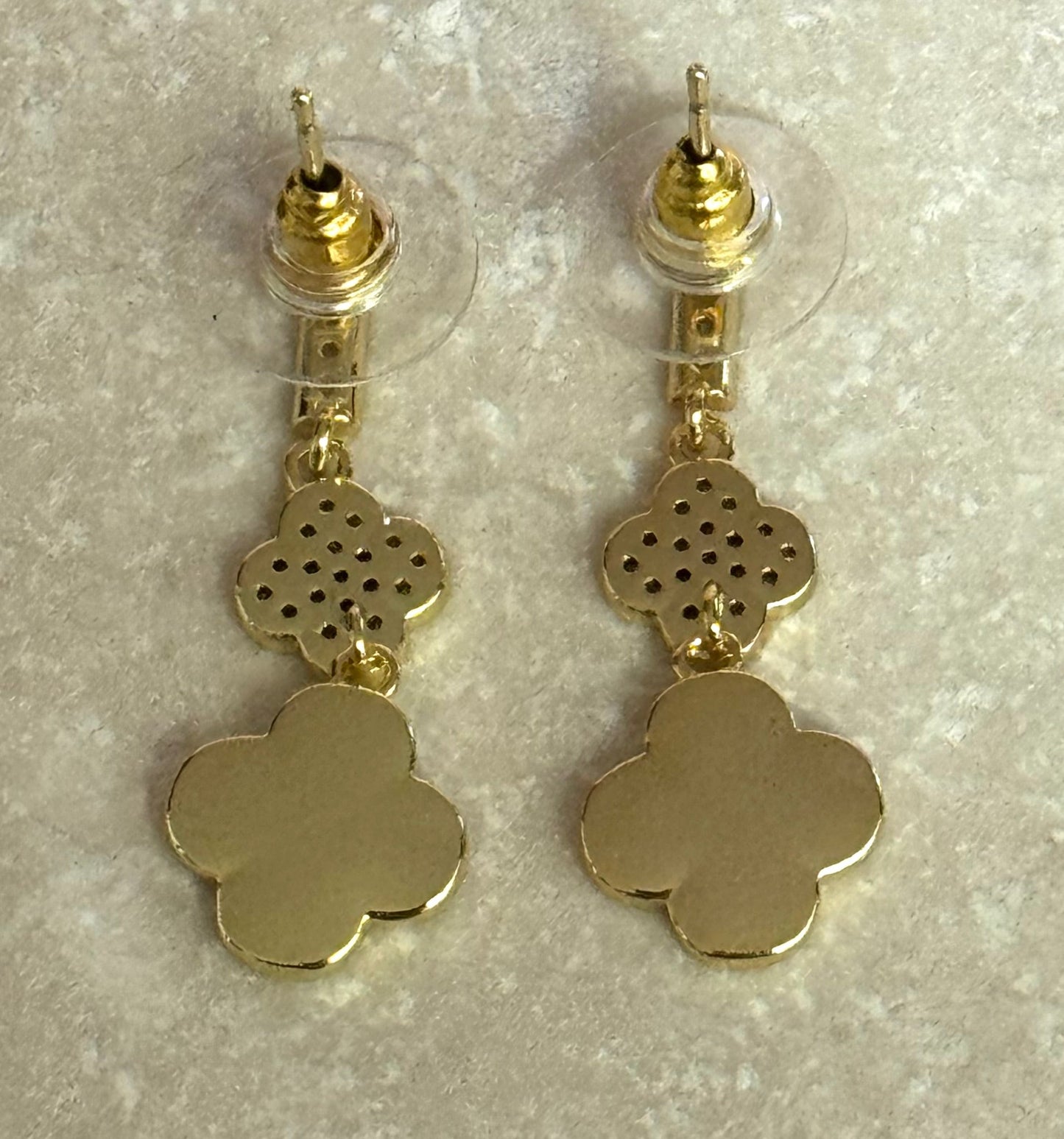 14k Gold Plated CZ Clover Dangle Post Earrings