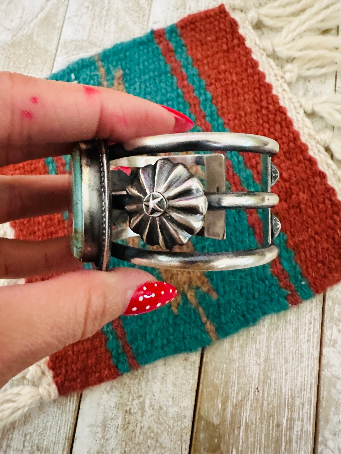 Navajo Sterling Silver & Number 8 Turquoise Cuff Bracelet by Chimney Butte