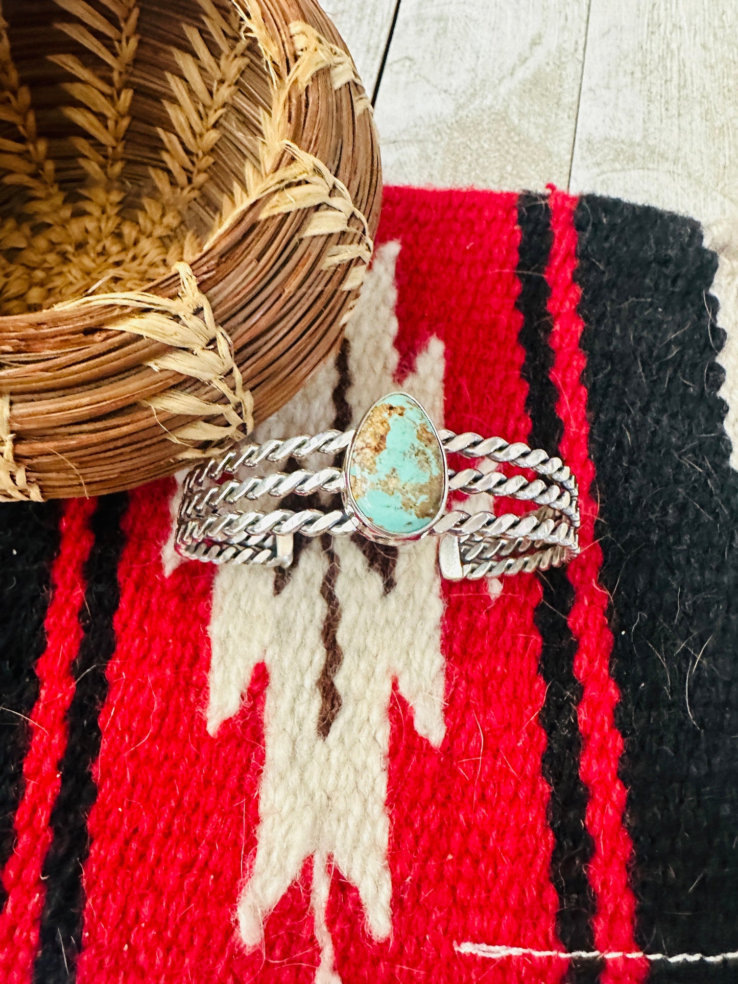 Handcrafted Royston Turquoise & Sterling Silver Cuff Bracelet