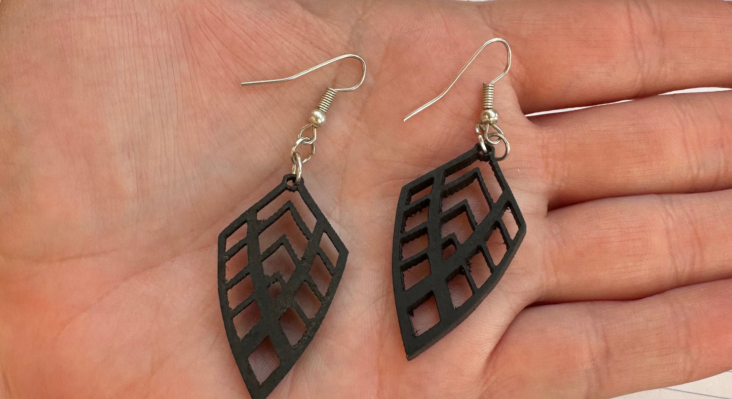 Black Wood Leaves Sterling Silver Earrings