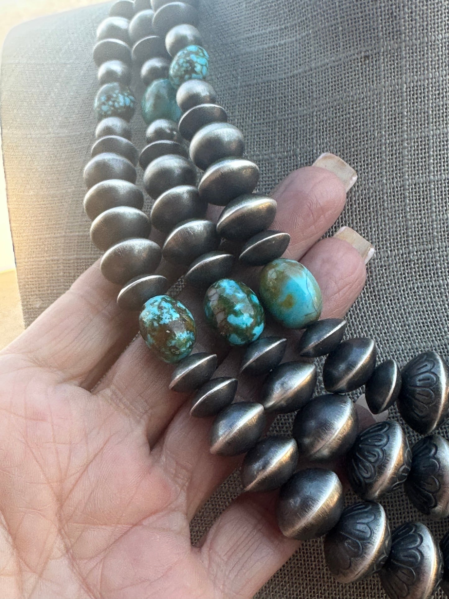 Rose Martin Sterling Silver & Kingman Turquoise Three Strand Necklace