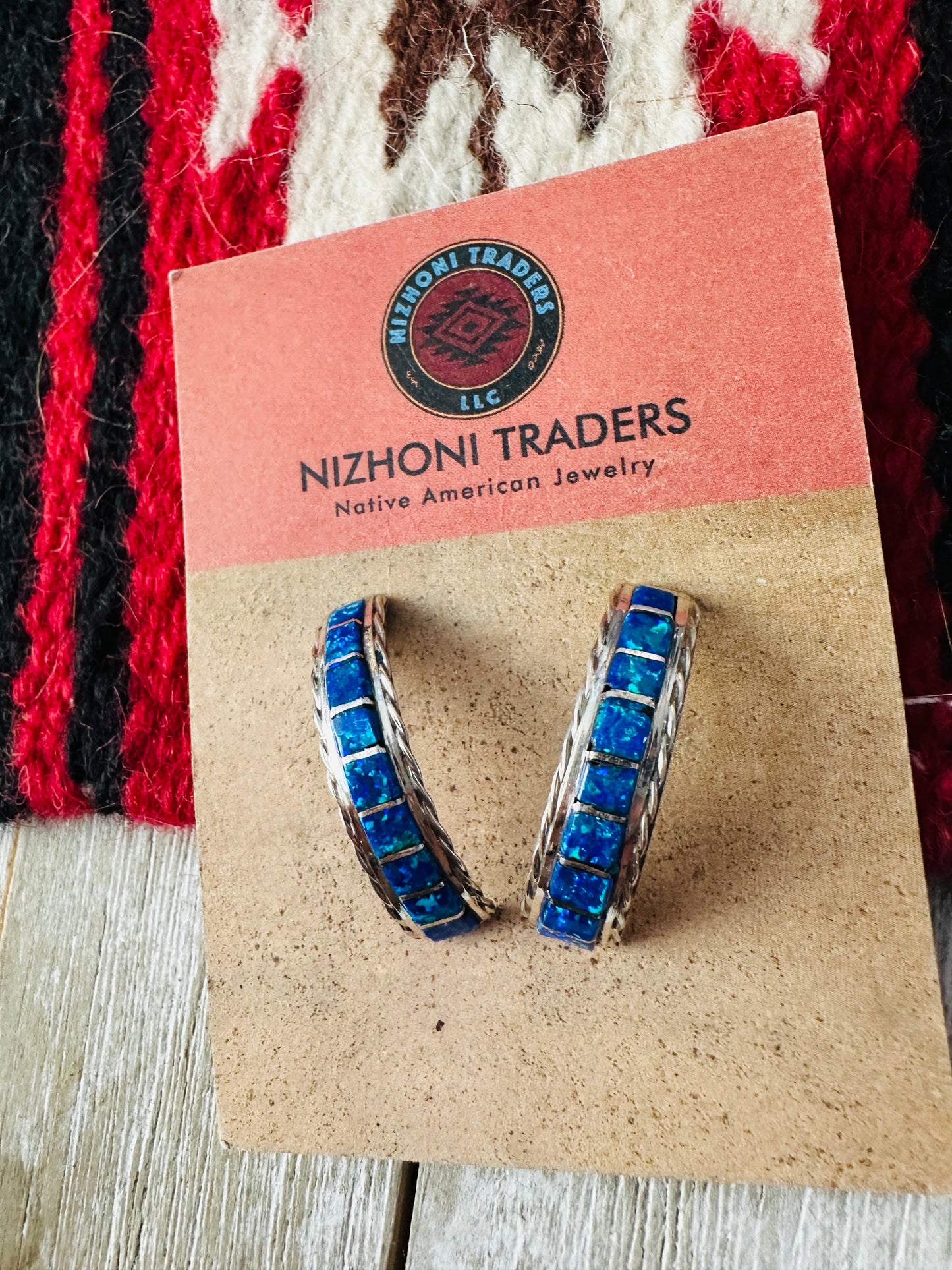 Handcrafted Opal & Sterling Silver Inlay Half Hoop Earrings