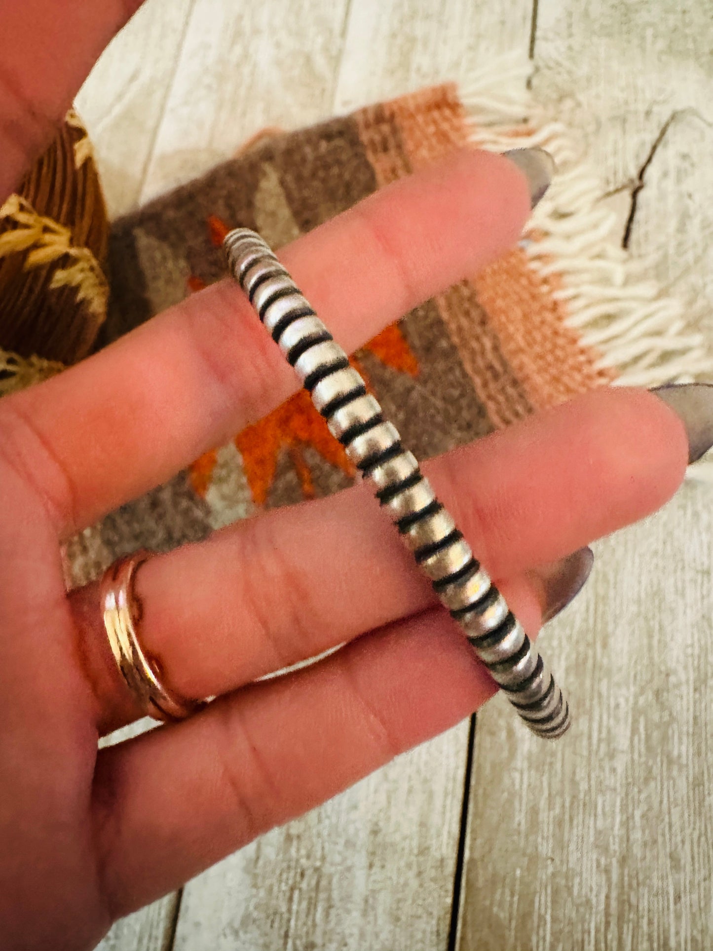 Handcrafted Sterling Silver & Turquoise Ring Bar Cuff Bracelet