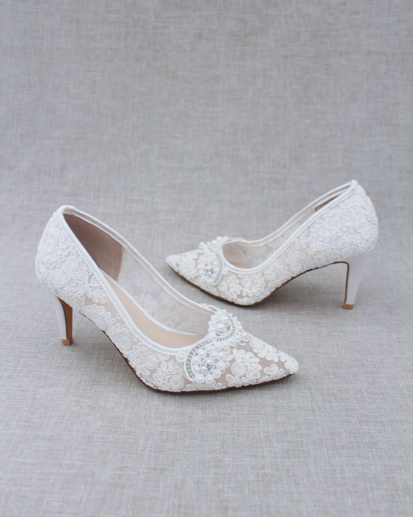 Lace Wedding Heels with Pearl Detail