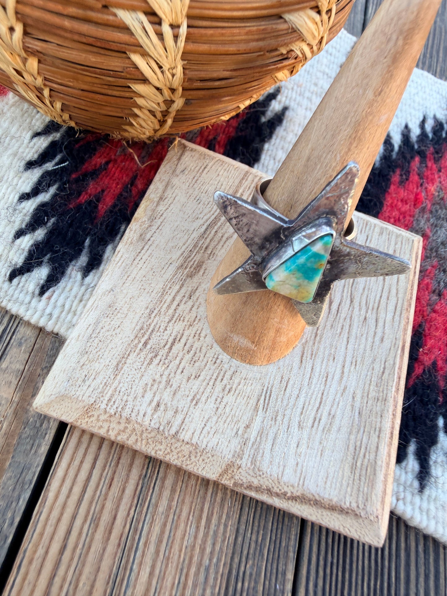 Handcrafted Sterling Silver & Turquoise Adjustable Star Ring by Jude Candelaria