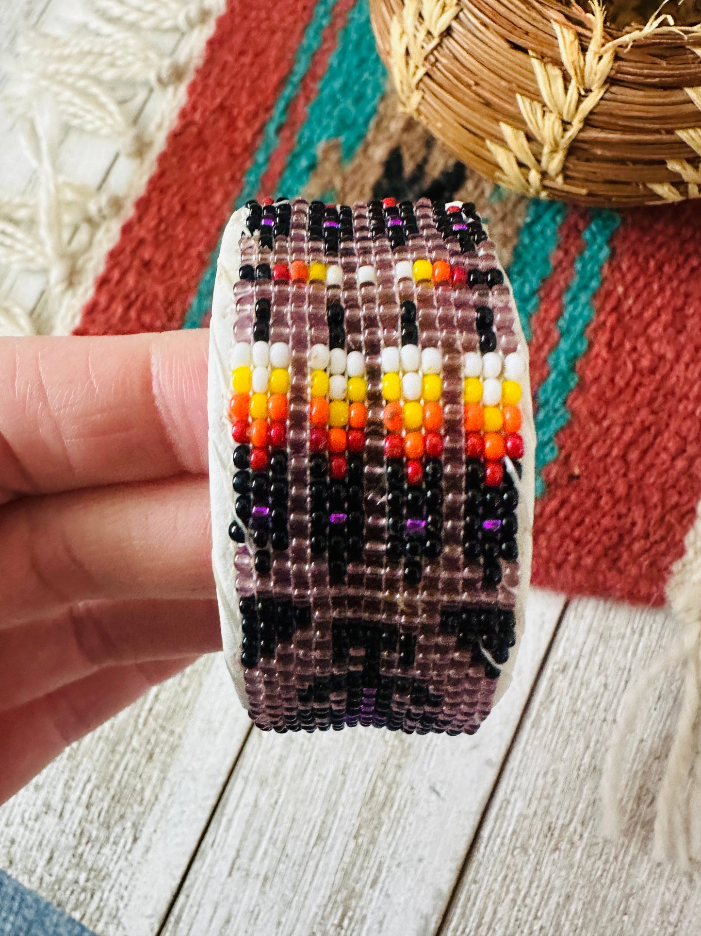 Handcrafted Made Beaded Leather Bracelet