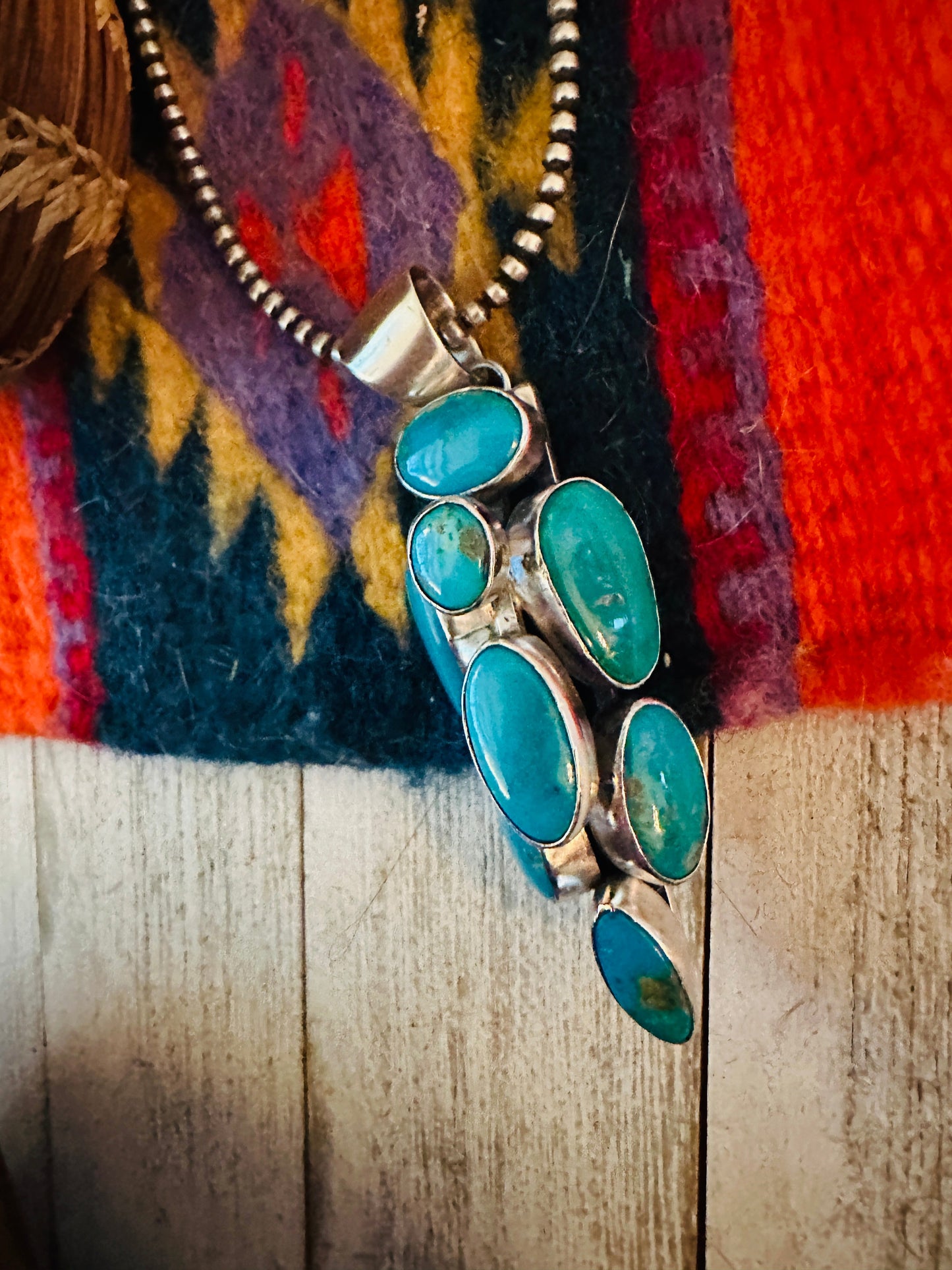 Handcrafted Turquoise and Sterling Silver Cluster Pendant
