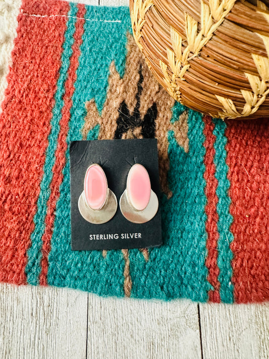 Handcrafted Sterling Silver & Queen Pink Conch Post Earrings