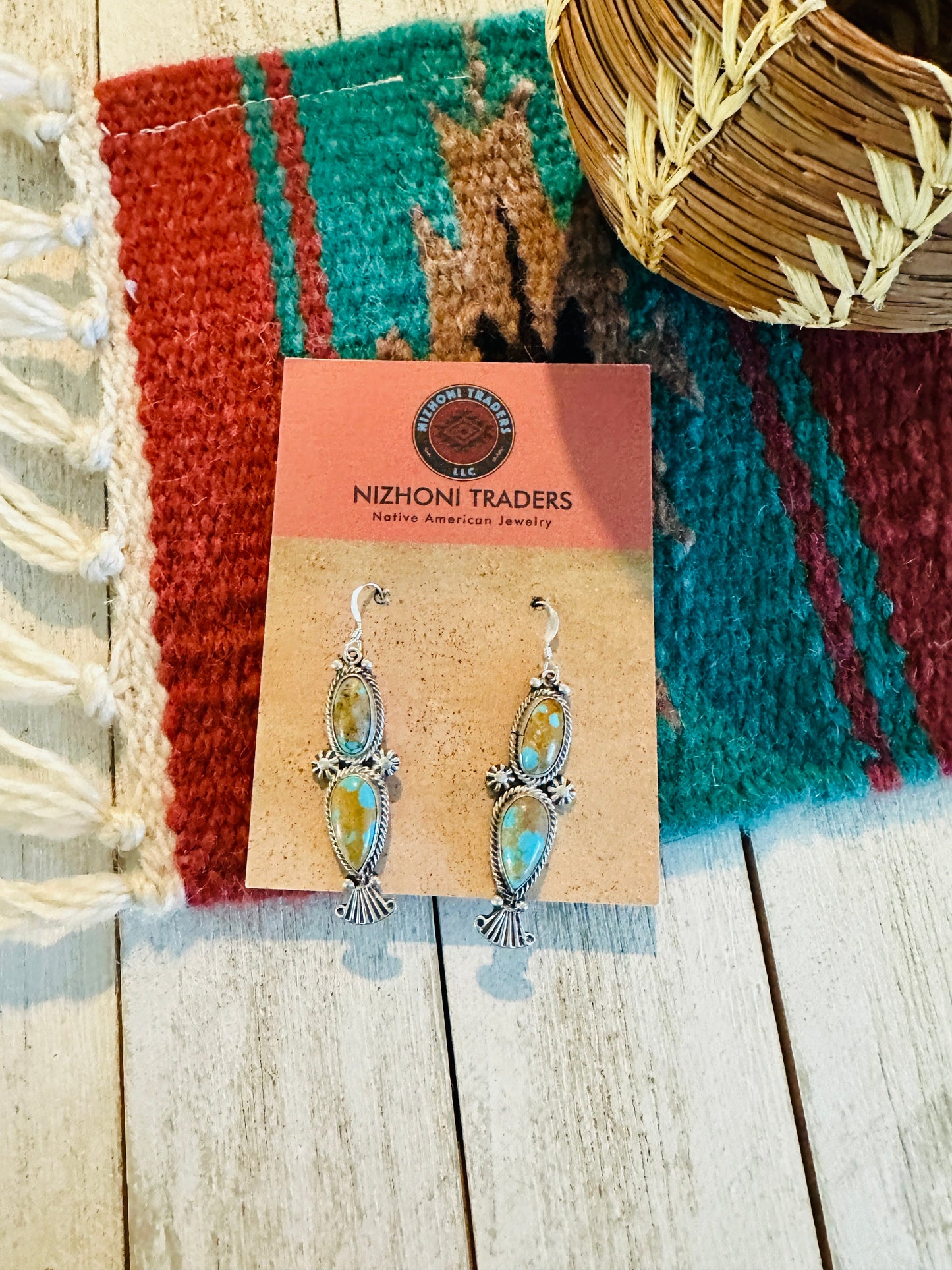 Navajo Number 8 Turquoise & Sterling Silver Dangle Earrings