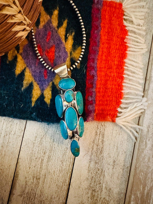 Handcrafted Turquoise and Sterling Silver Cluster Pendant