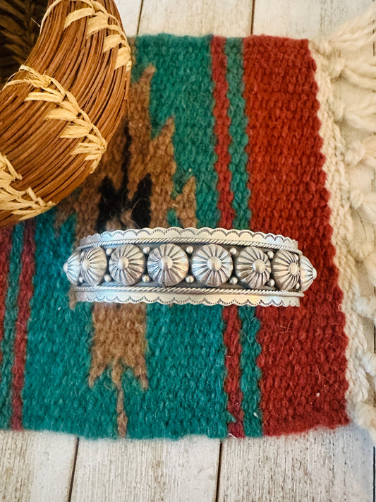 Hand Stamped Sterling Silver Concho Cuff Bracelet