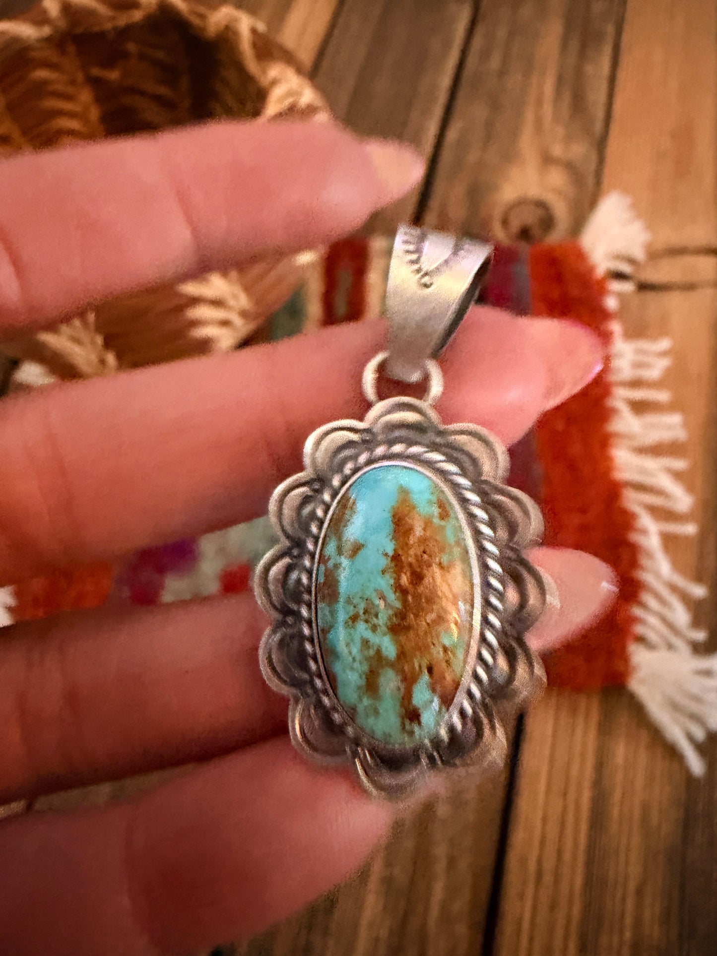 Handcrafted Sterling Silver & Royston Turquoise Pendant by David Skeets