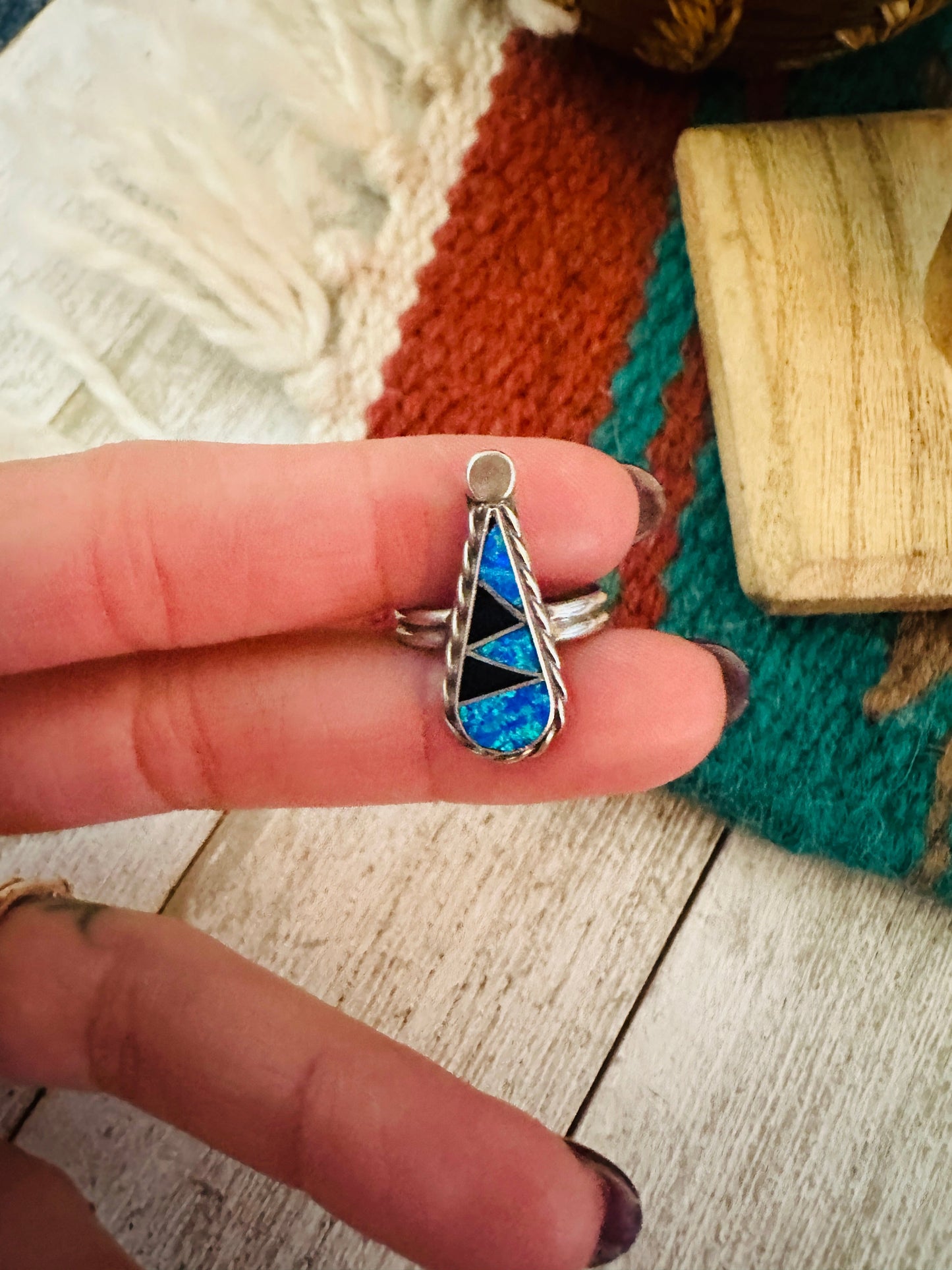 Handcrafted Sterling Silver, Opal & Onyx Inlay Ring