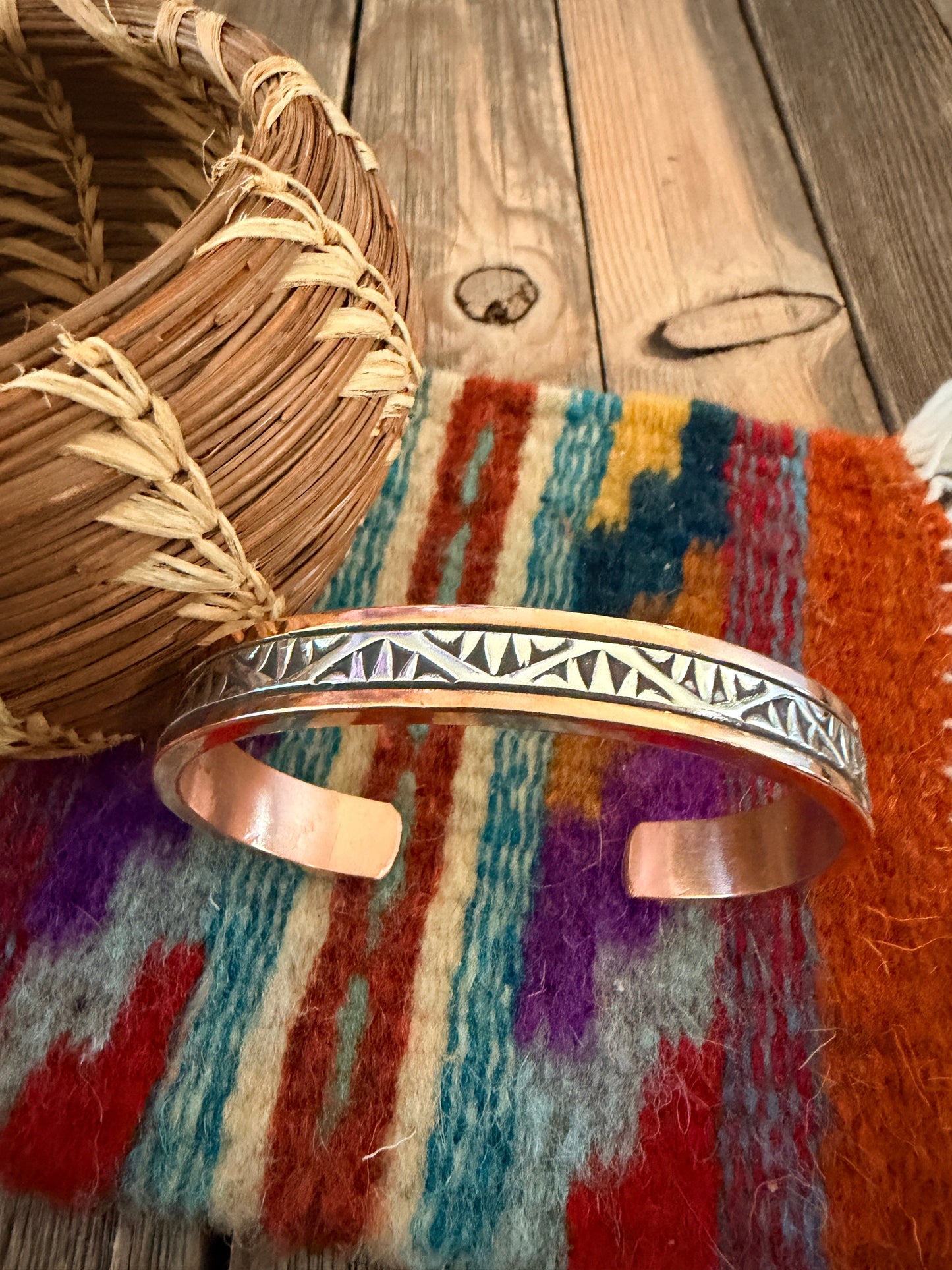 Handcrafted Copper & Sterling Silver Cuff Bracelet by Wylie Secatero