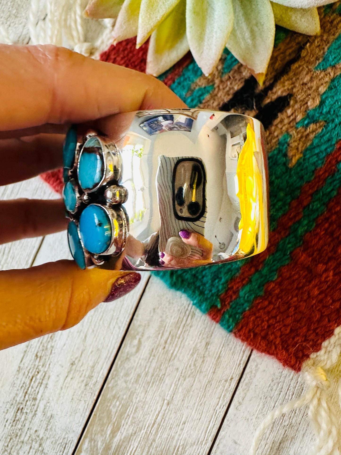 Handcrafted Sterling Silver & Kingman Turquoise Cuff Bracelet /