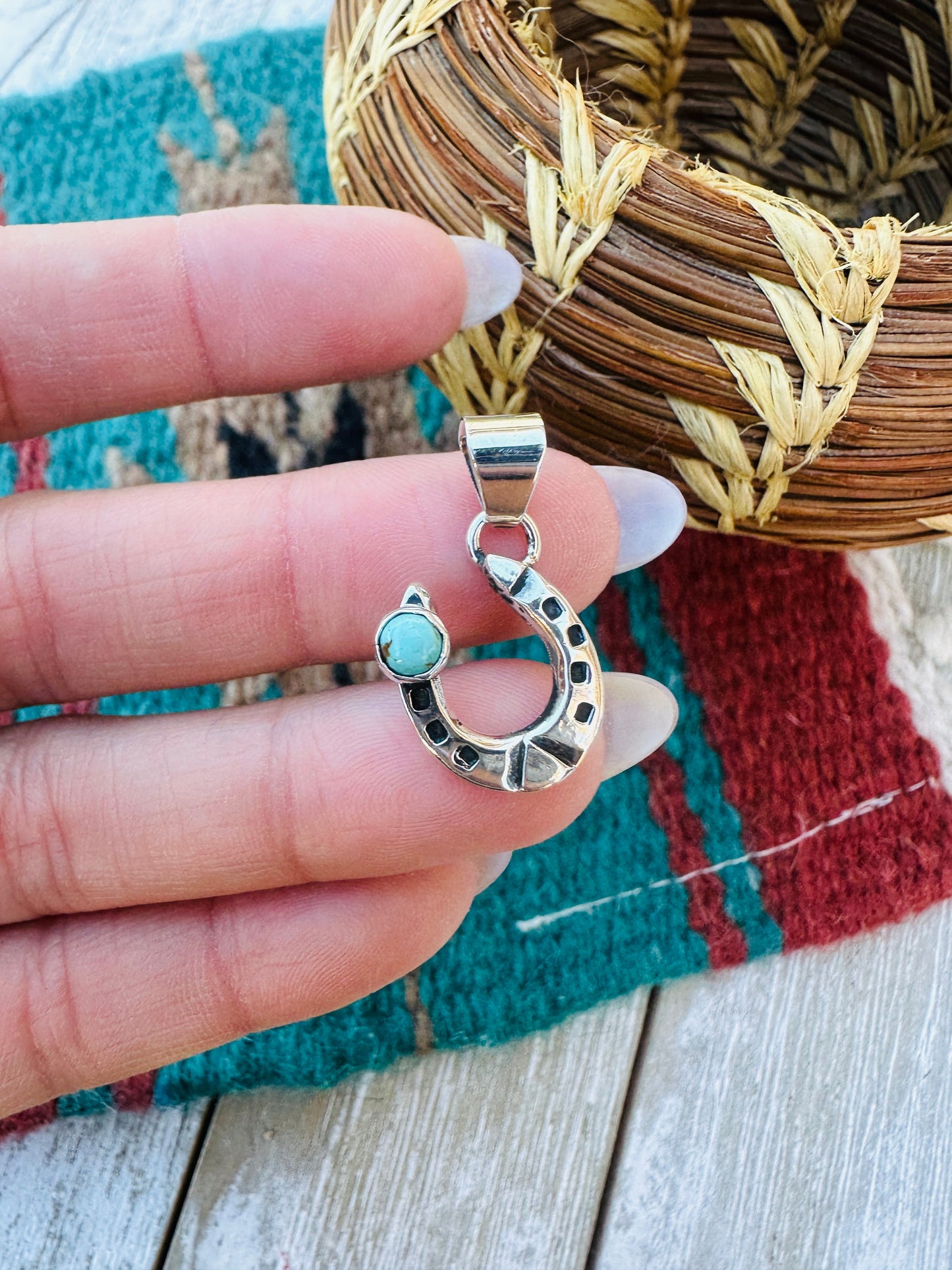 Handcrafted Sterling Silver and Turquoise Horseshoe Mini Pendant