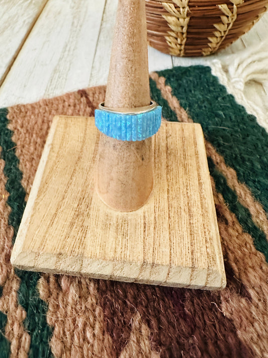 Handcrafted Sterling Silver & Blue Opal Inlay Dome Ring