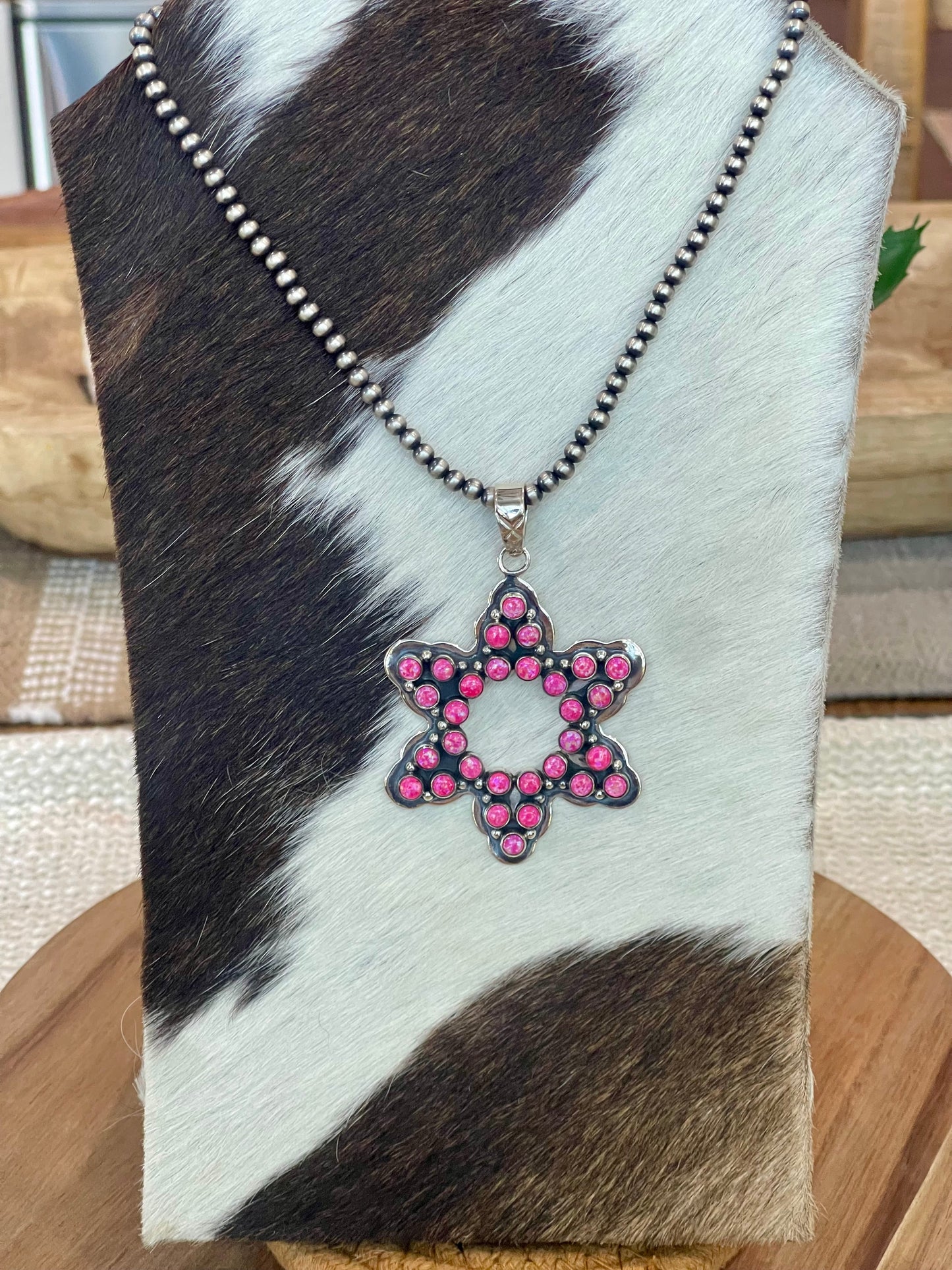 **Christmas Collection** Handcrafted Sterling Silver & Pink Fire Opal Star Pendant