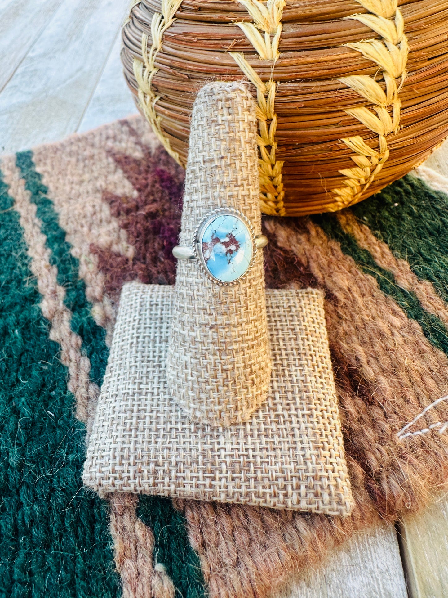 Handcrafted Golden Hills Turquoise & Sterling Silver Ring Size 8