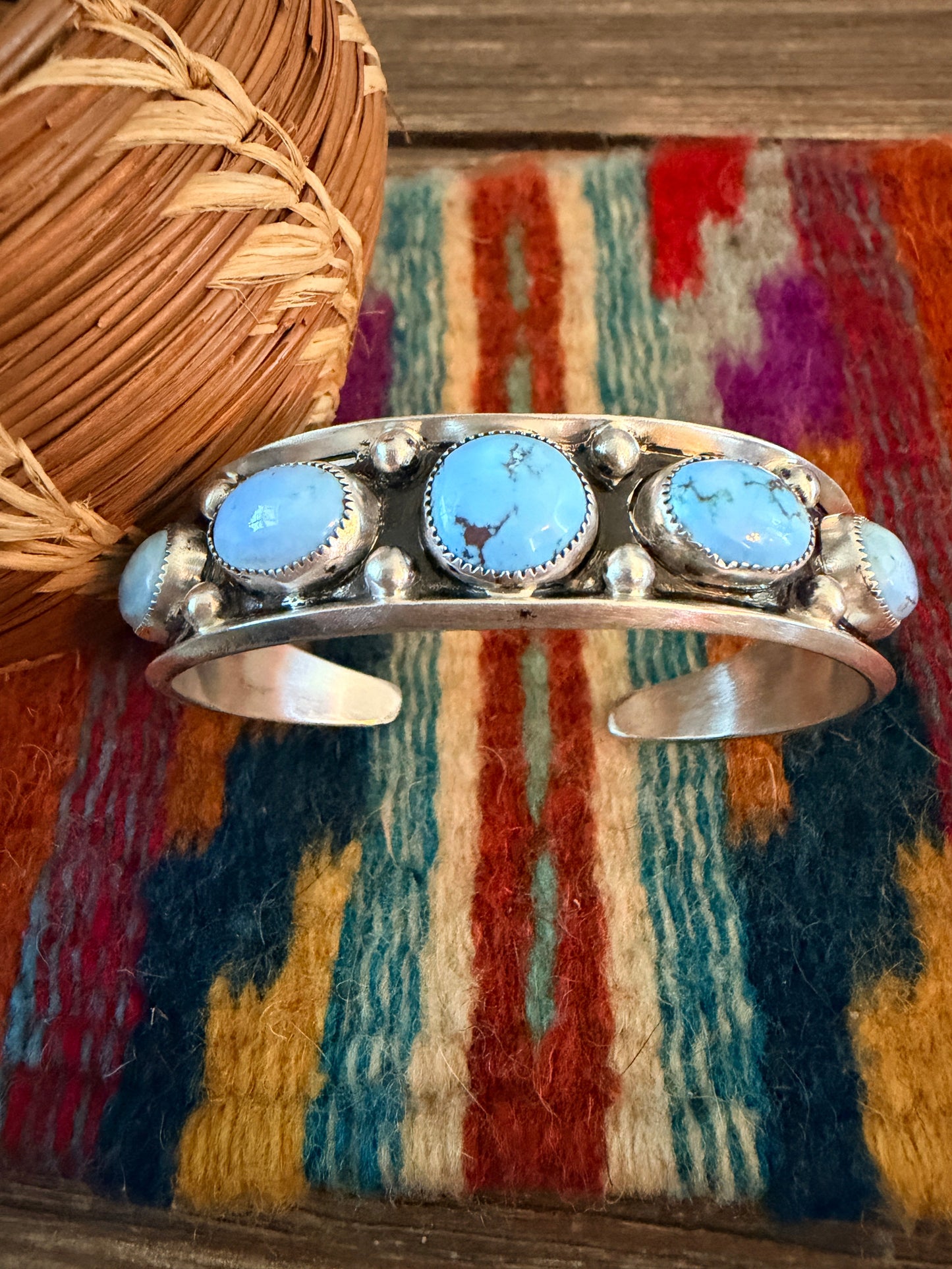 Handcrafted Golden Hills Turquoise & Sterling Silver Cuff Bracelet by Paul Largo
