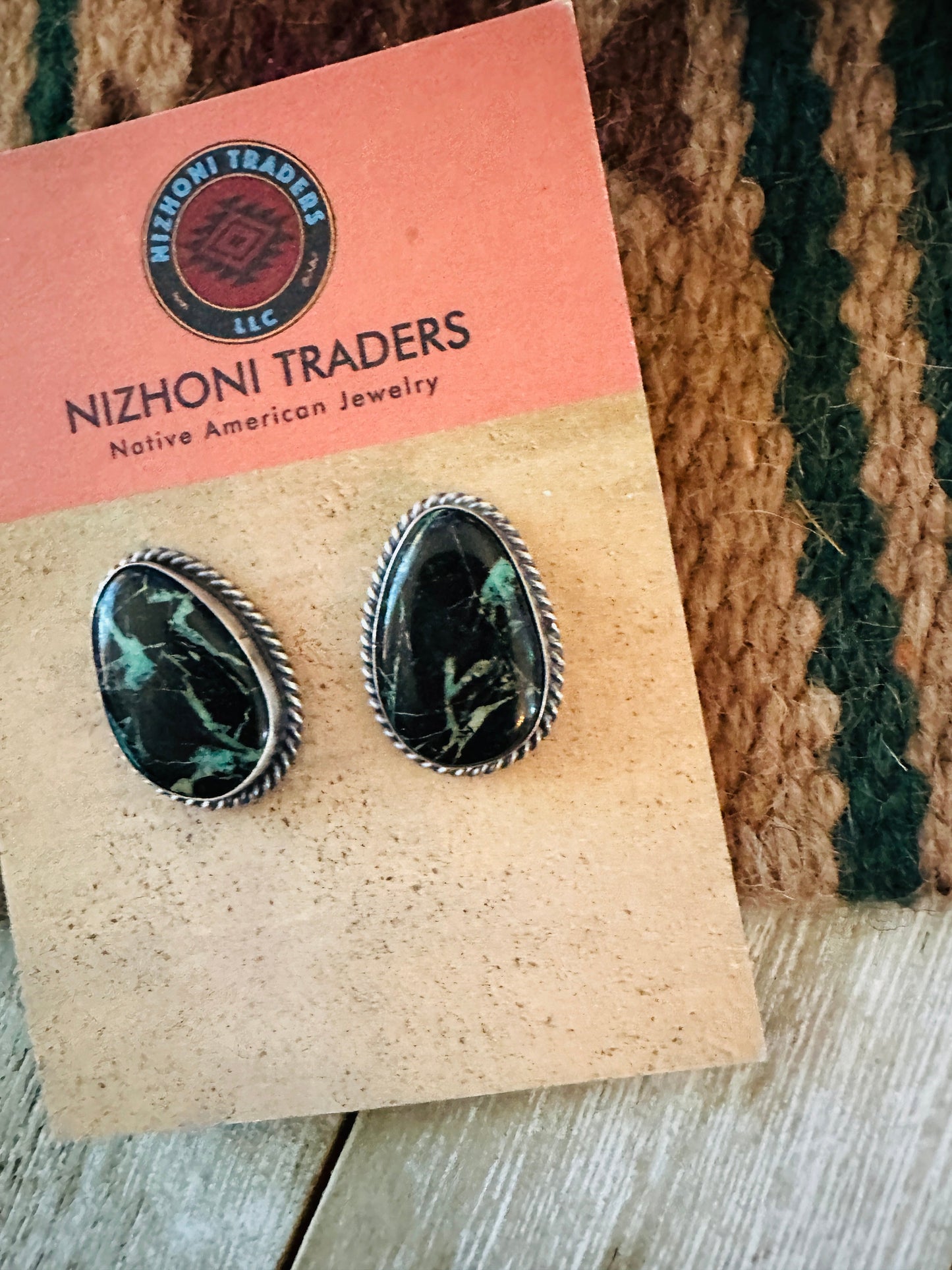 Handcrafted Sterling Silver & Blackjack Turquoise Post Earrings
