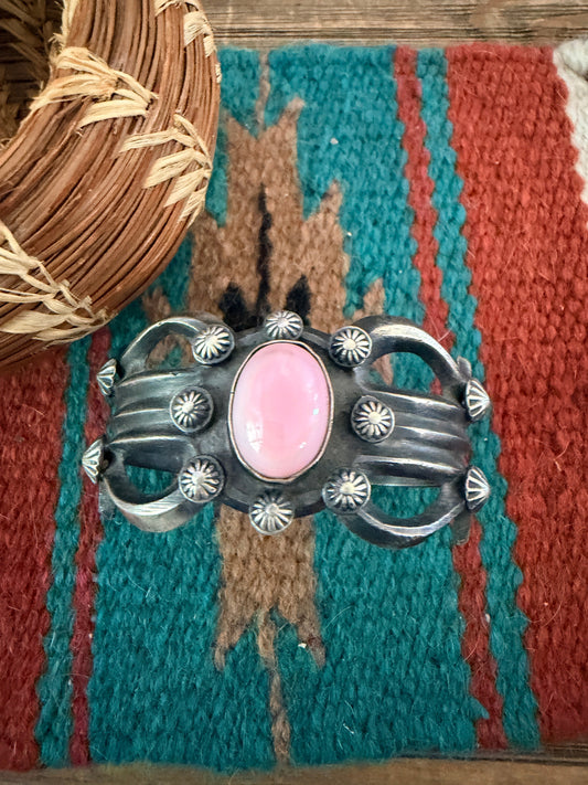 Handcrafted Queen Pink Conch & Sterling Silver Cuff Bracelet by Chimney Butte