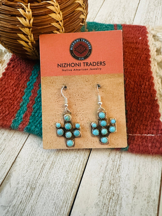 Handcrafted Sterling Silver & Turquoise Cactus Dangle Earrings