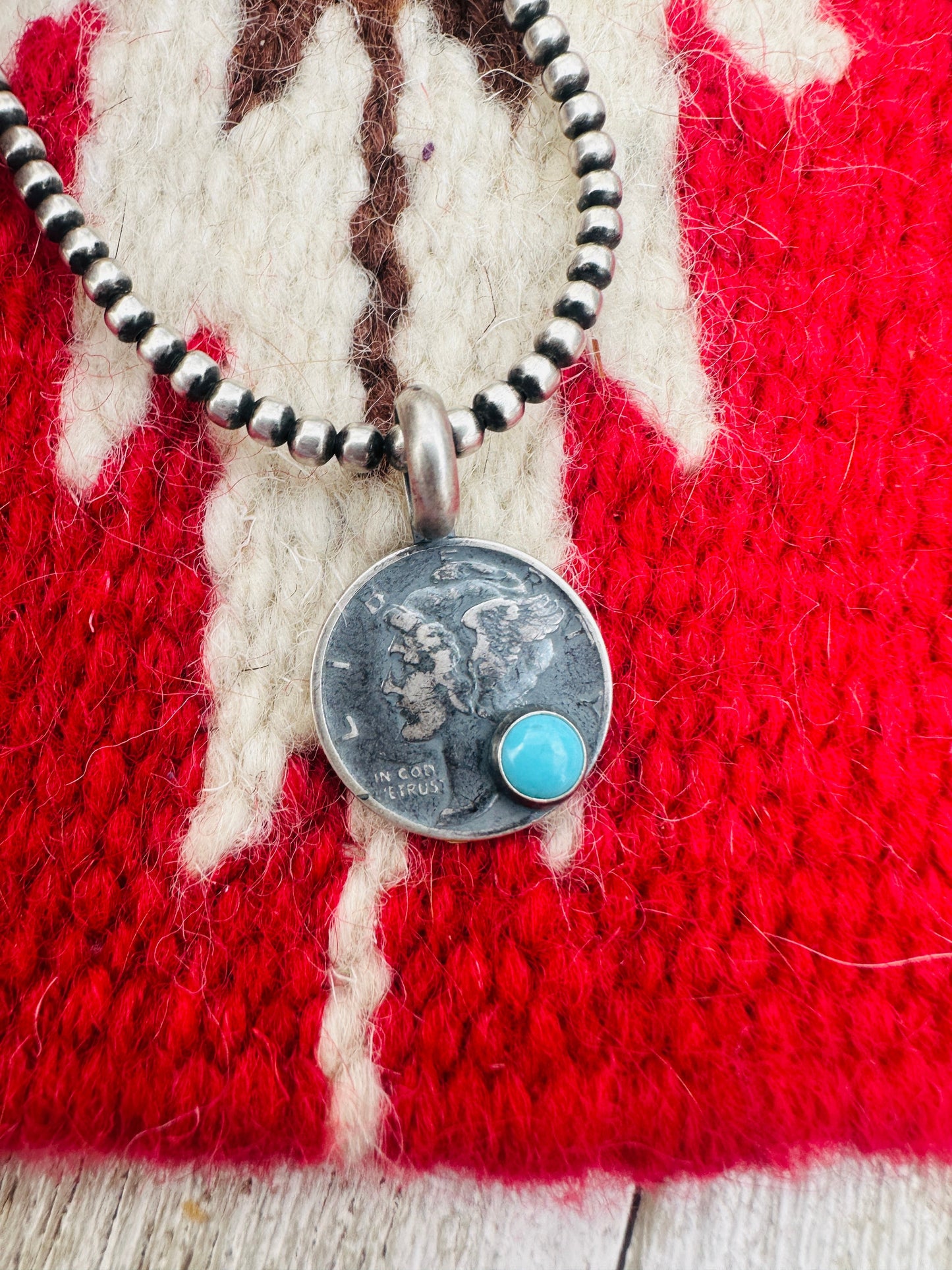Handcrafted Sterling Silver & Turquoise Liberty Dime Pendant
