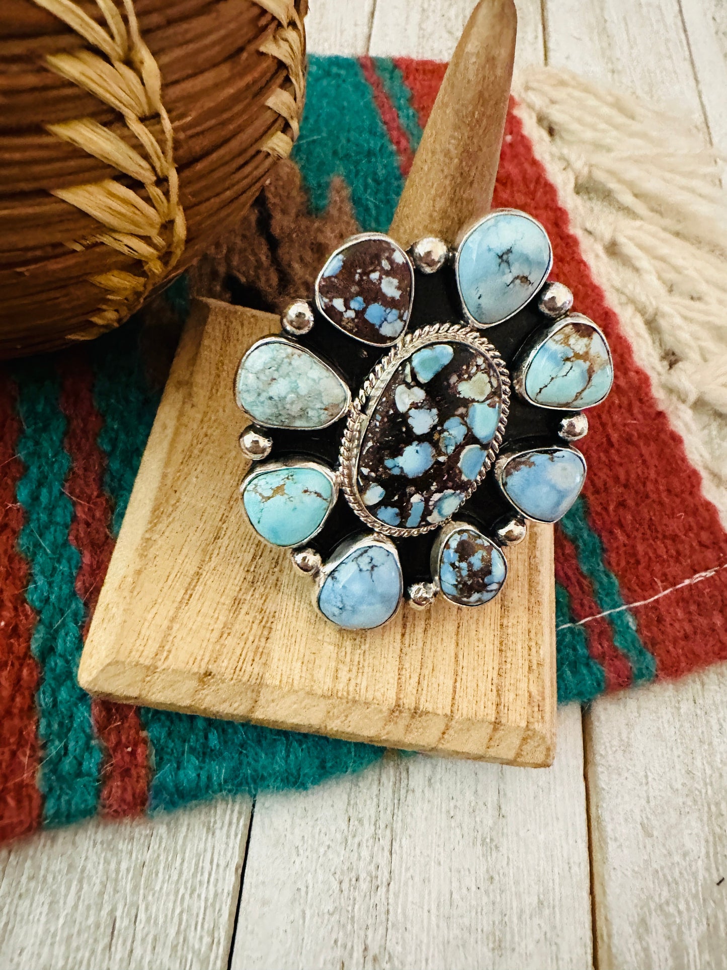 Handcrafted Sterling Silver & Golden Hills Turquoise Cluster Adjustable Ring