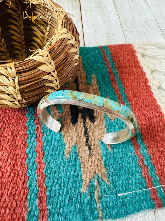 Handcrafted Number 8 Turquoise & Sterling Silver Inlay Cuff Bracelet