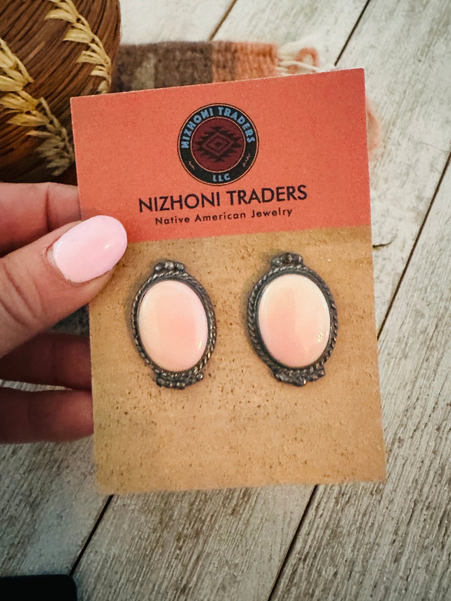 Handcrafted Sterling Silver & Queen Pink Conch Post Earrings