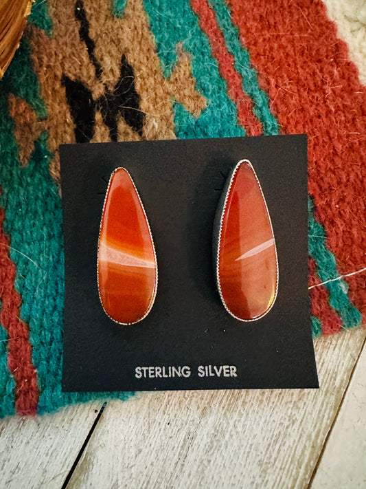 Handcrafted Jasper Sterling Silver Post Earrings Signed