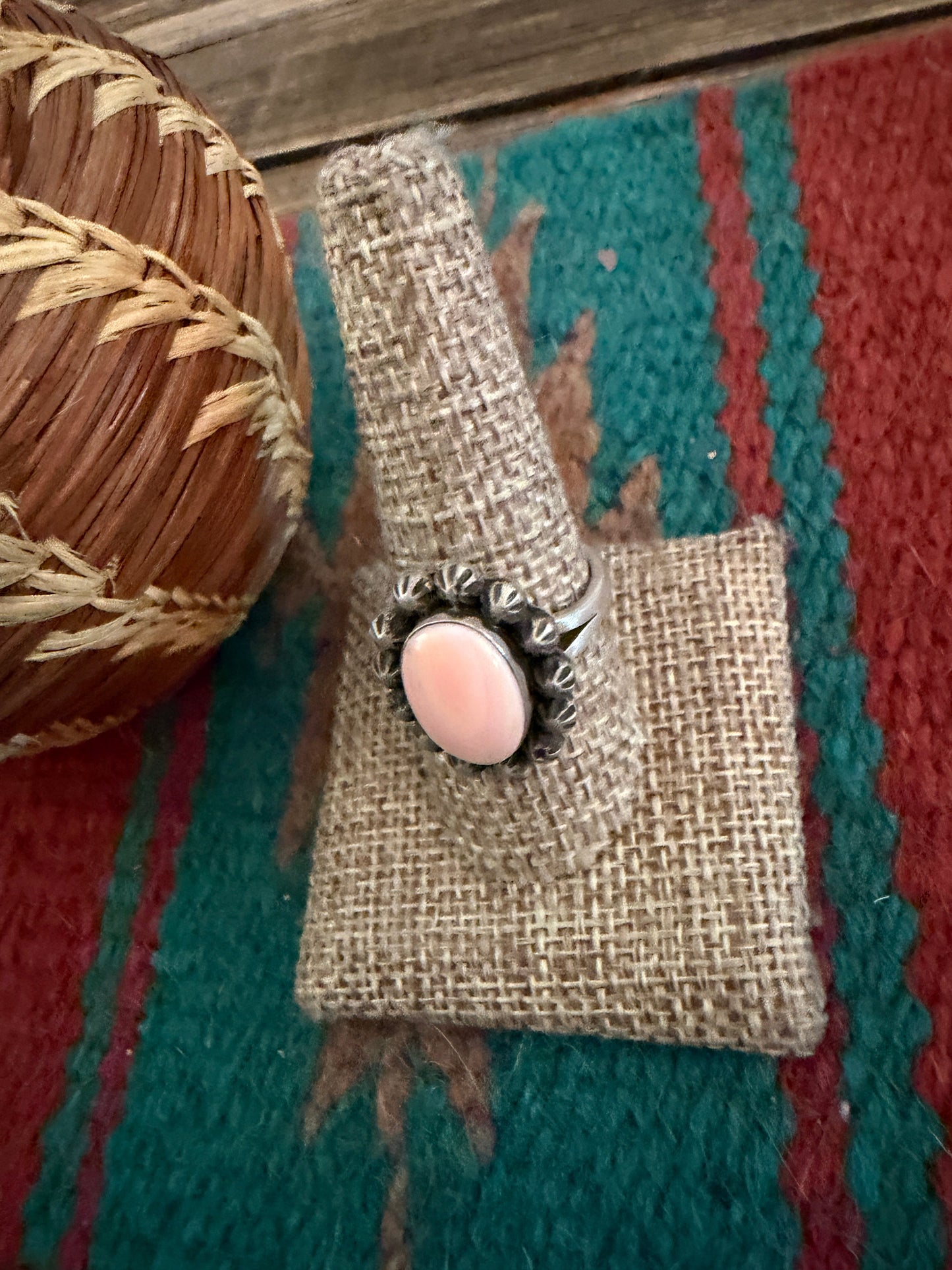 Handcrafted Queen Pink Conch & Sterling Silver Adjustable Ring