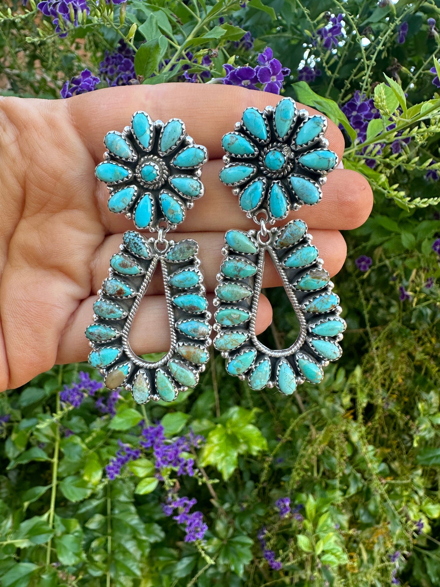FLOWER DROPS Handmade Turquoise and Sterling Silver Dangles Leslie’s fav