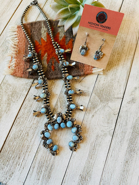 Handcrafted Golden Hills Turquoise & Sterling Silver Squash Blossom Necklace Set