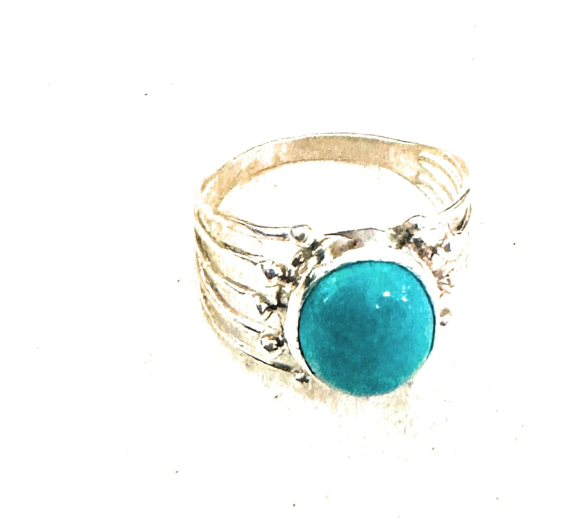 Handcrafted Sterling Silver & Turquoise Ring Size 7