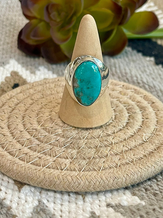 Handcrafted Turquoise & Sterling Silver Ring Size 11.75