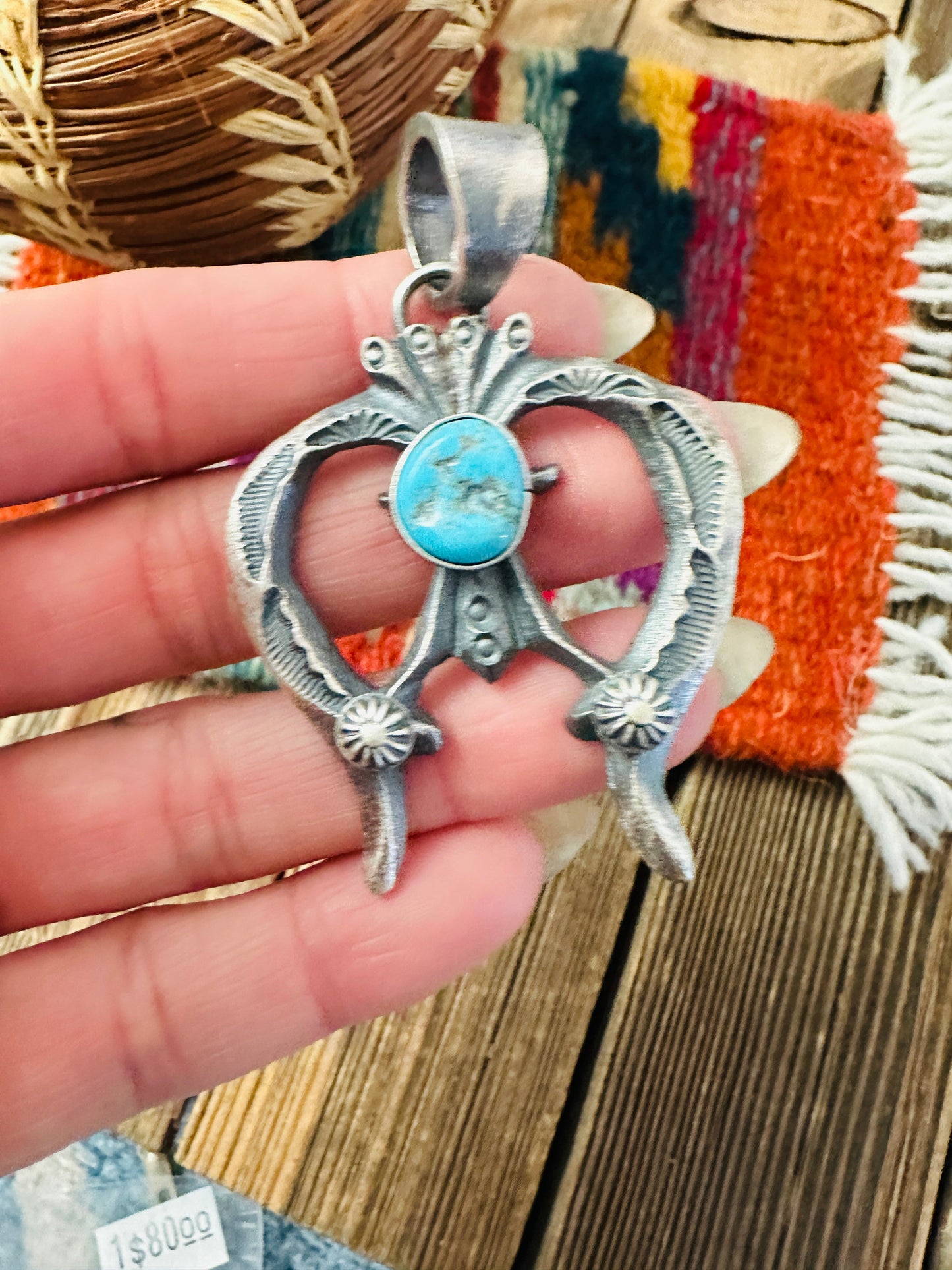 Handcrafted Sterling Silver & Kingman Turquoise Naja Pendant by Kevin Billah