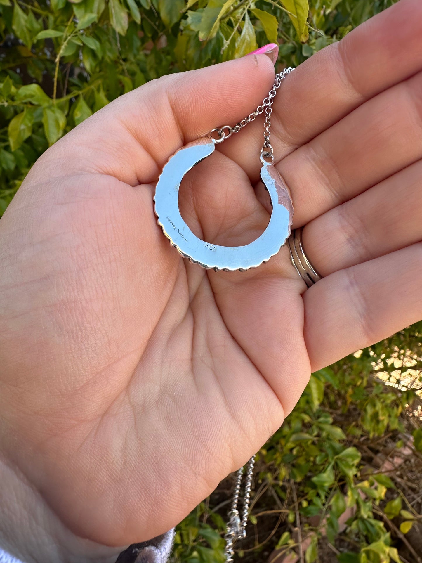 Handmade Sterling Silver Ball Horseshoe Necklace Signed Nizhoni