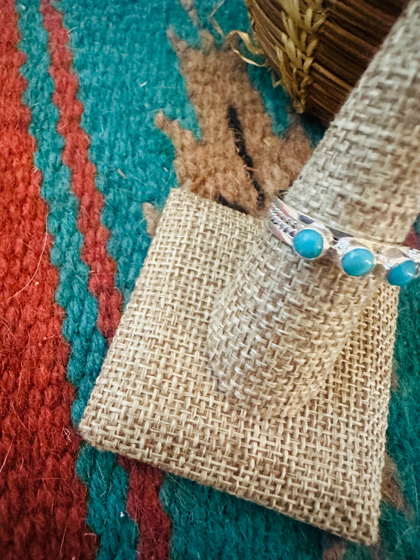 Handcrafted Turquoise & Sterling Silver Band Ring Size 8.5